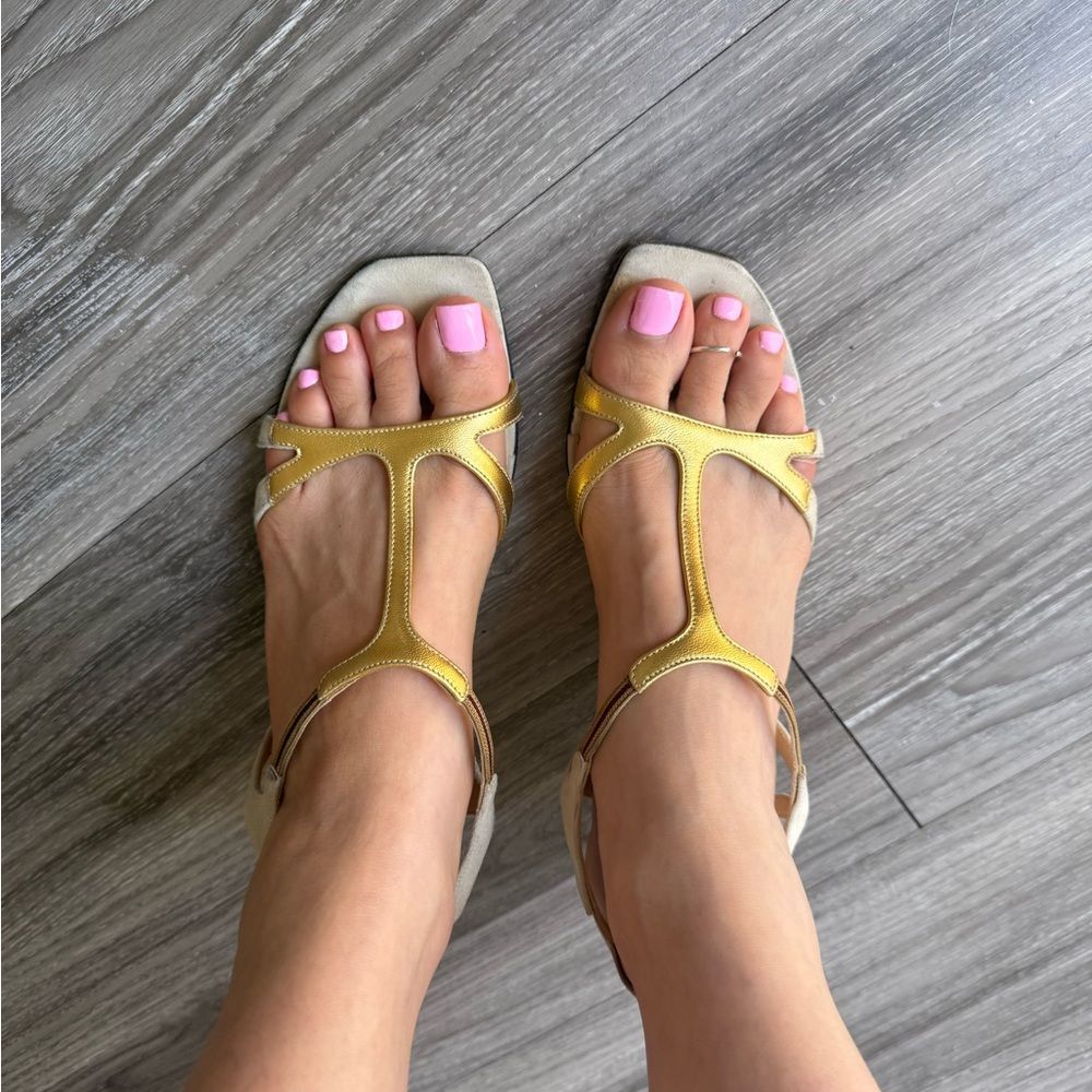 Prada summer 2000s vero cuoio strappy sandals gold kitten sandals 6.5 Y2K